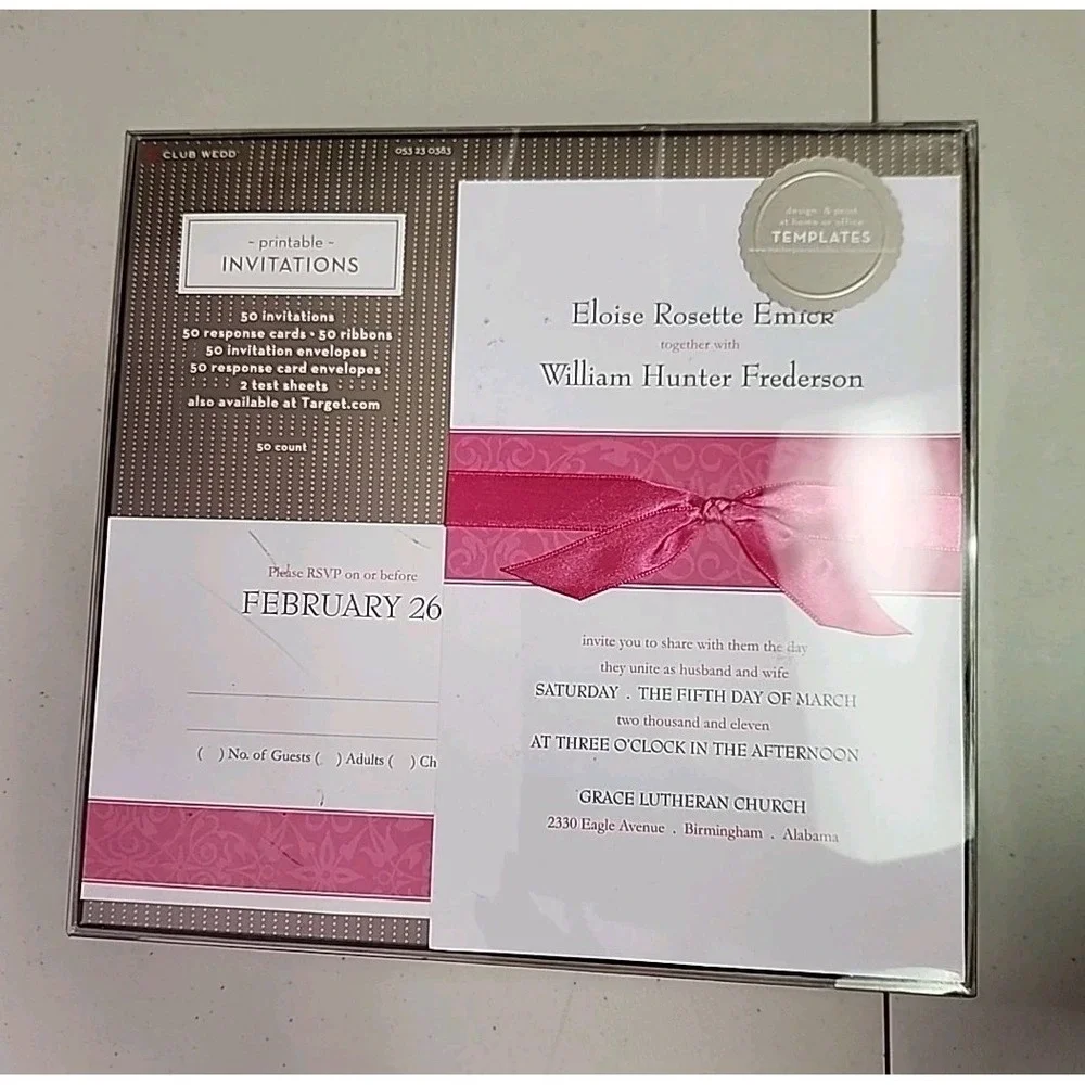 Club Wedd Printable 50 Wedding Invitations and Response Cards and Envelopes
